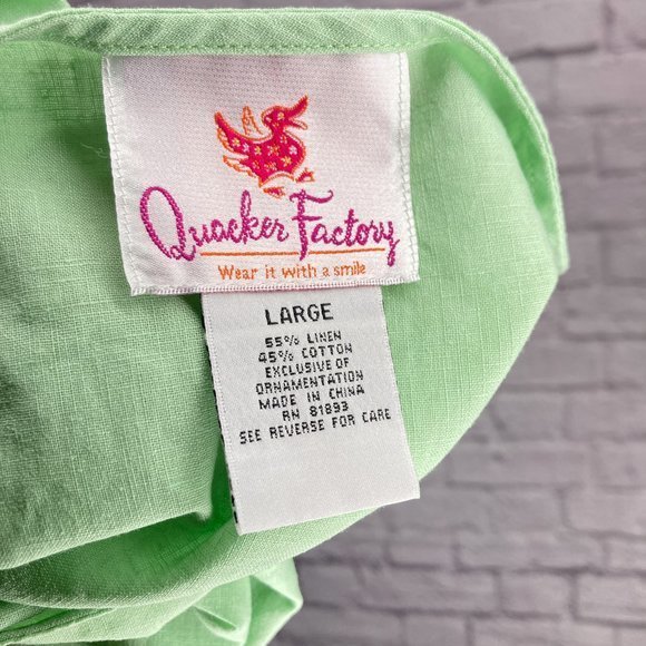 Quacker Factory Large L Lime Green Linen Blend Rhinestone Embellished Tank Top - Picture 3 of 3